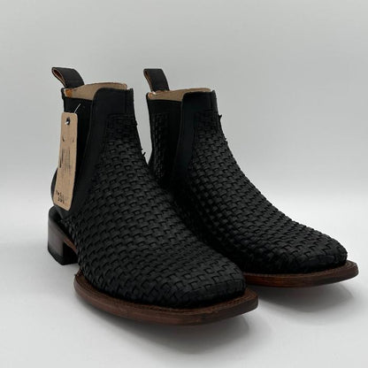 Black Woven Wide Toe Boots