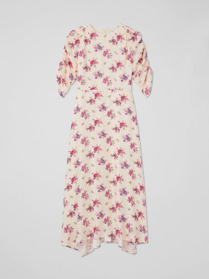 Bouquet Print Silk Jacquard Dress