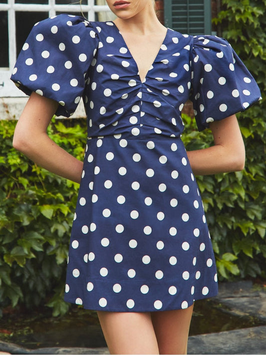 Navy Polka Dots Short Dress