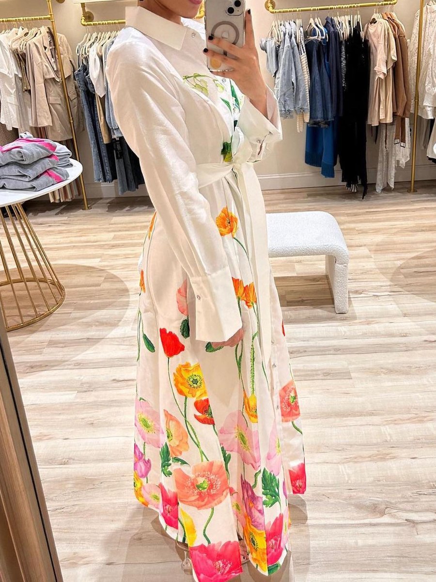 The Flower Printed Maxi Shirt Dress