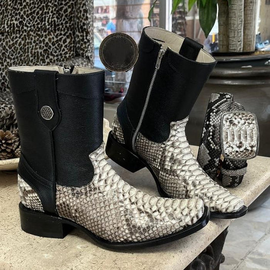 WILD WEST Men's Natural Deer & Python Boots