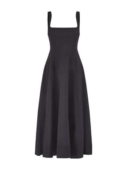 High Waisted Square Collar Mid-length Dress