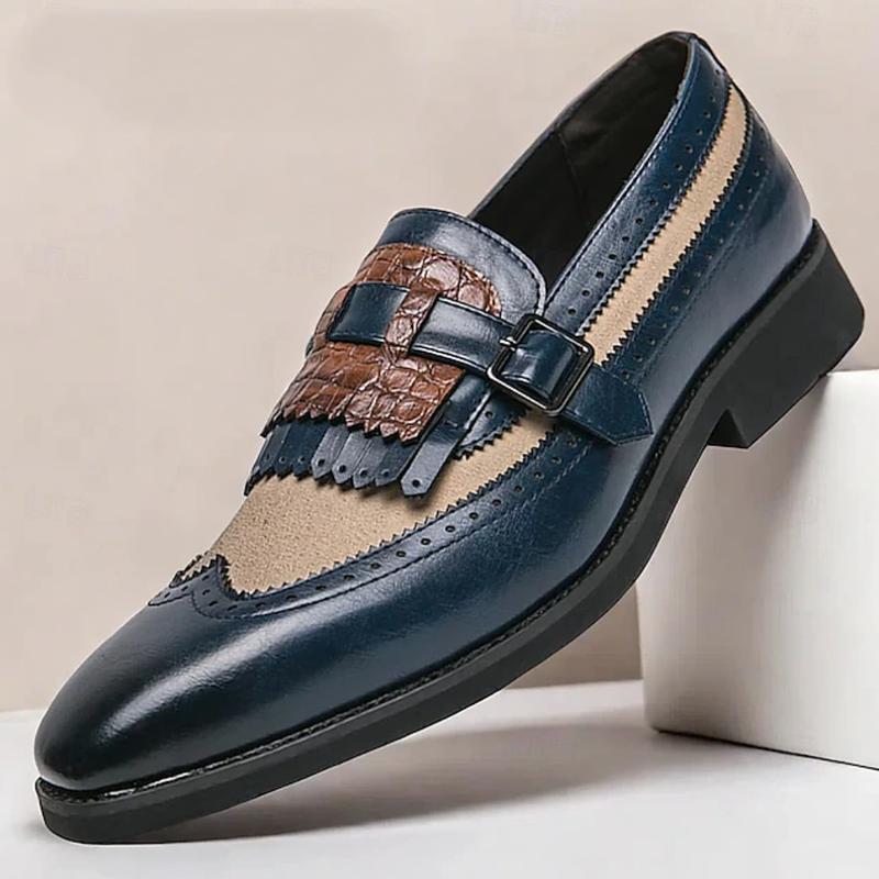 Men's Retro Faux Buckle And Fringe Leather Loafers