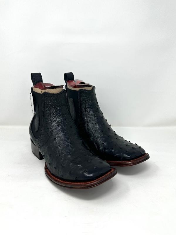 Men’s Wide Square Toe Ostrich Ankle Boot