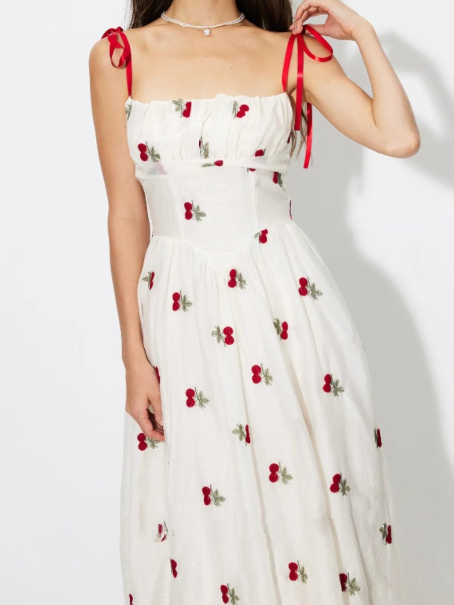 Sweet Cherry Print Halter Dress