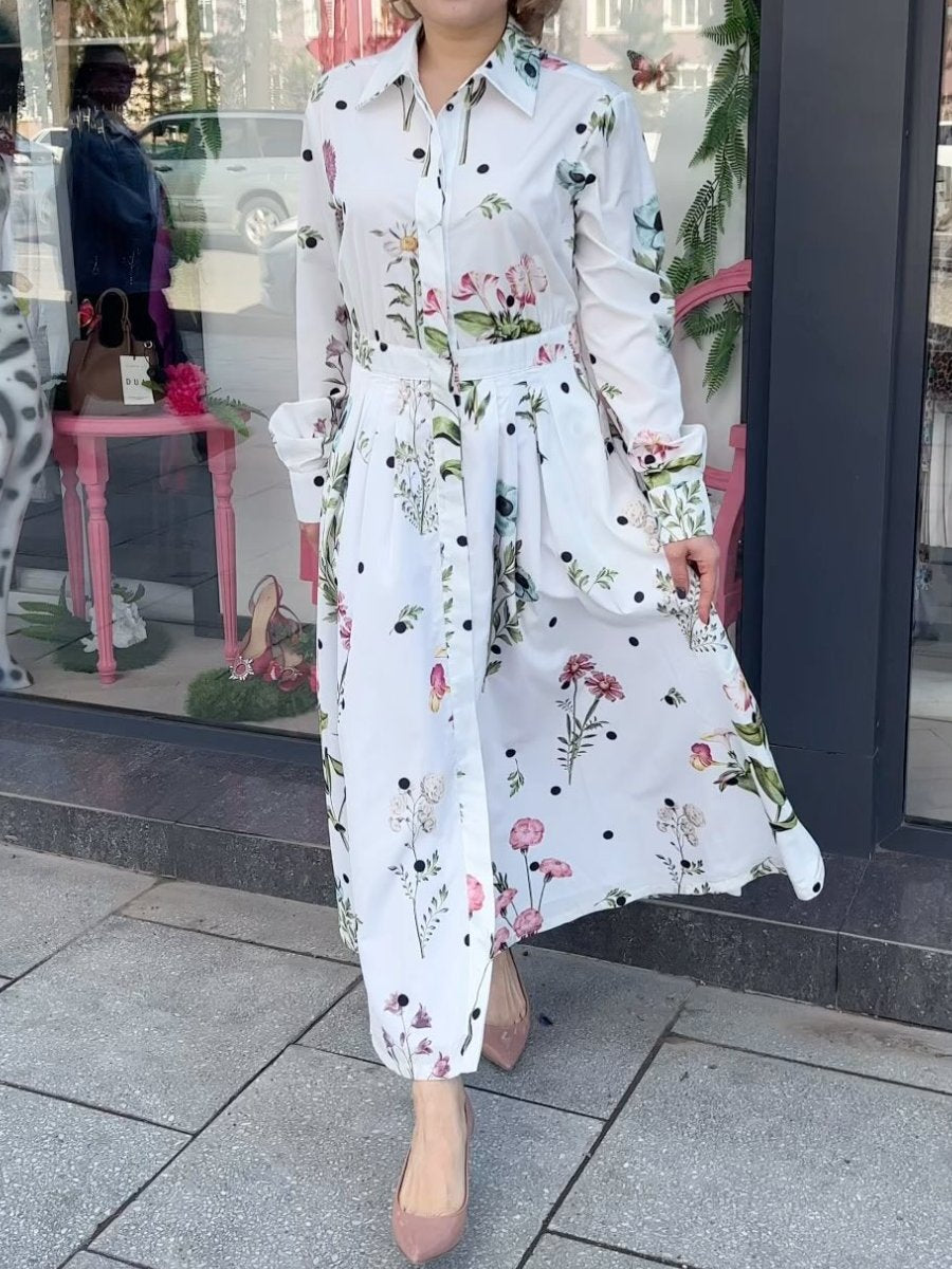 Long Sleeve Printed Maxi Shirt Dress