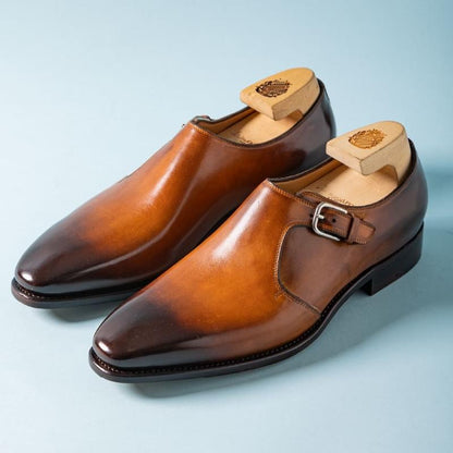 Single Monk In Antiqued Cognac Leather