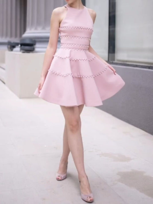 Cute Pink Pearl Short Dress