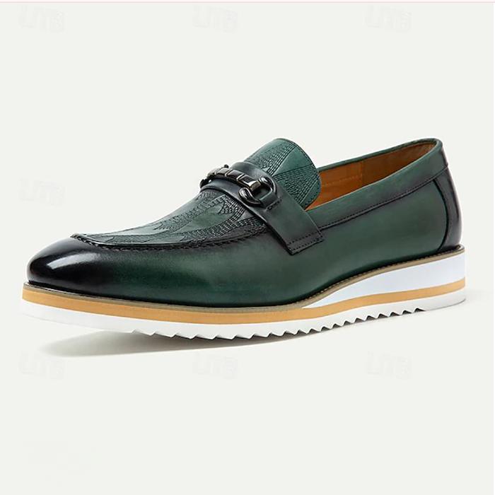 Slip-On Men's Leather Loafers With Metal Buckle