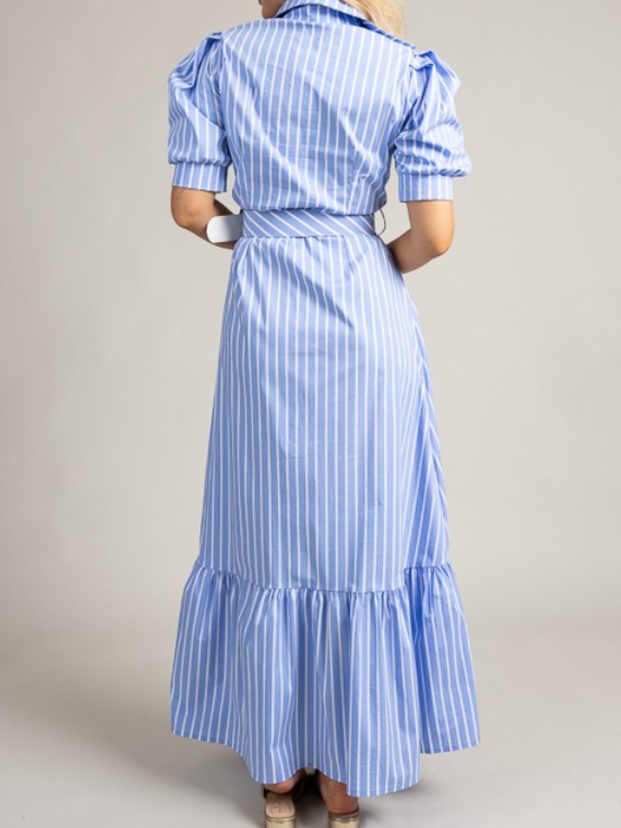 Light Blue Striped Shirt Maixi Dress