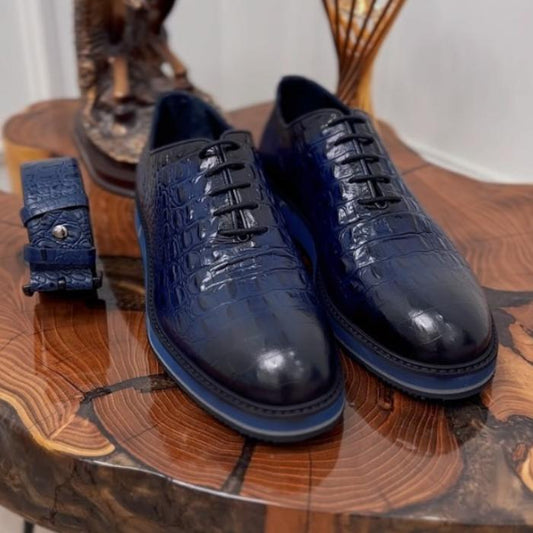 Blue Crocodile Leather Men's Shoes