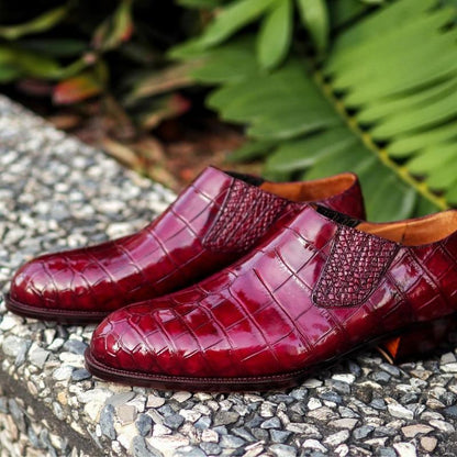 Burgundy Crocodile  Leather Whole-cut Lazyman