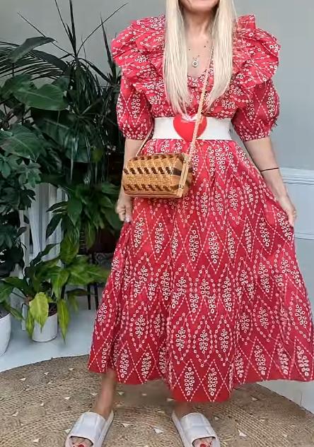 Red Embroidered Maxi Dress