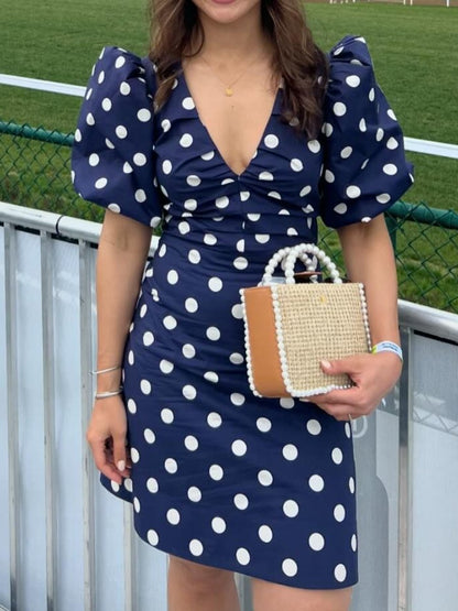 Navy Polka Dots Short Dress