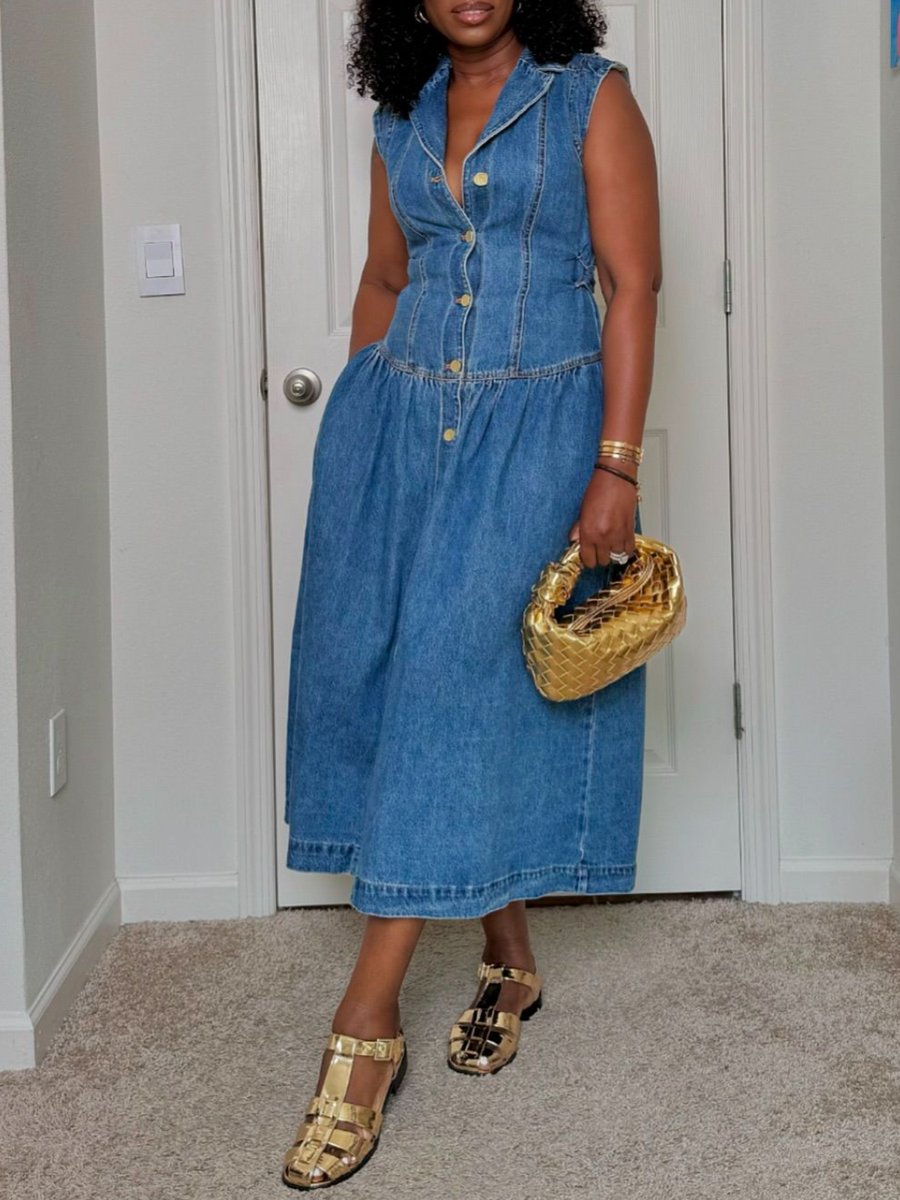 Sleeveless Denim Button Up Dress