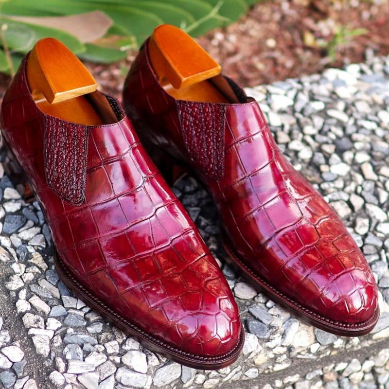 Burgundy Crocodile  Leather Whole-cut Lazyman