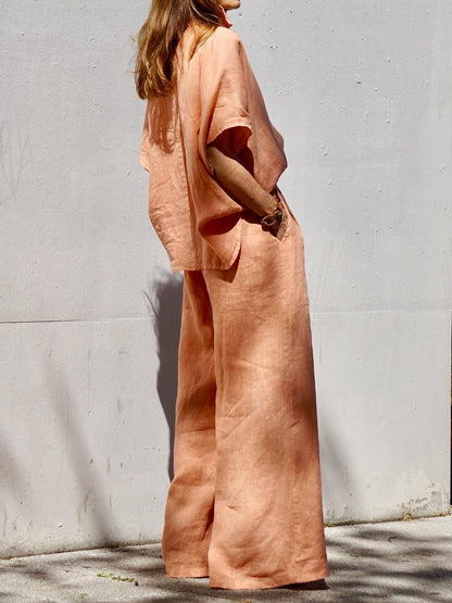 Casual Linen Loose Peach 2pc Set