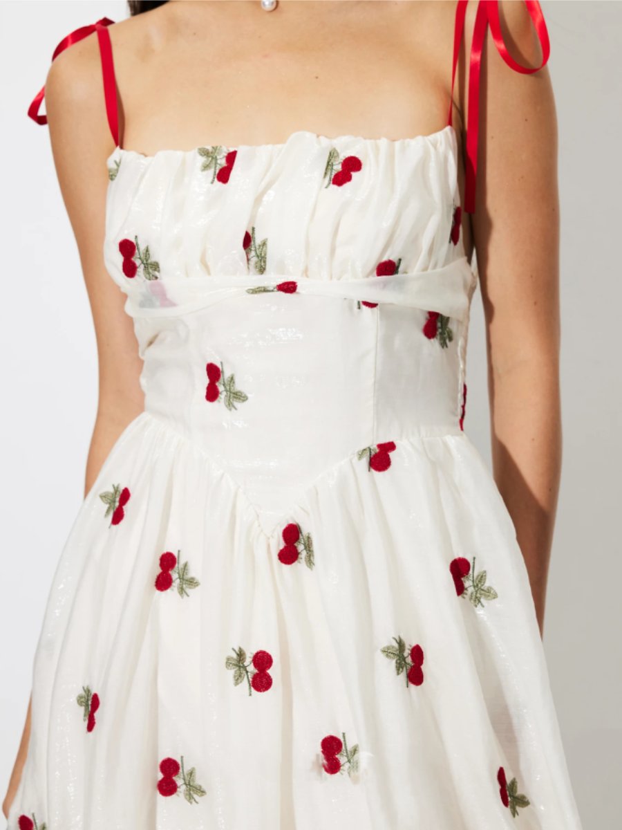 Sweet Cherry Print Halter Dress