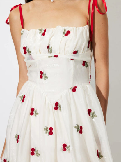 Sweet Cherry Print Halter Dress