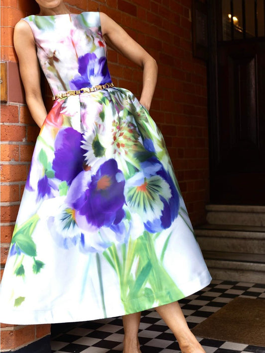 Elegant Colorful Sleeveless Midi Dress