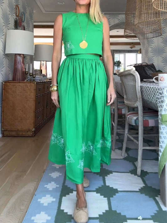 Green Sleeveless Two-Piece Dress