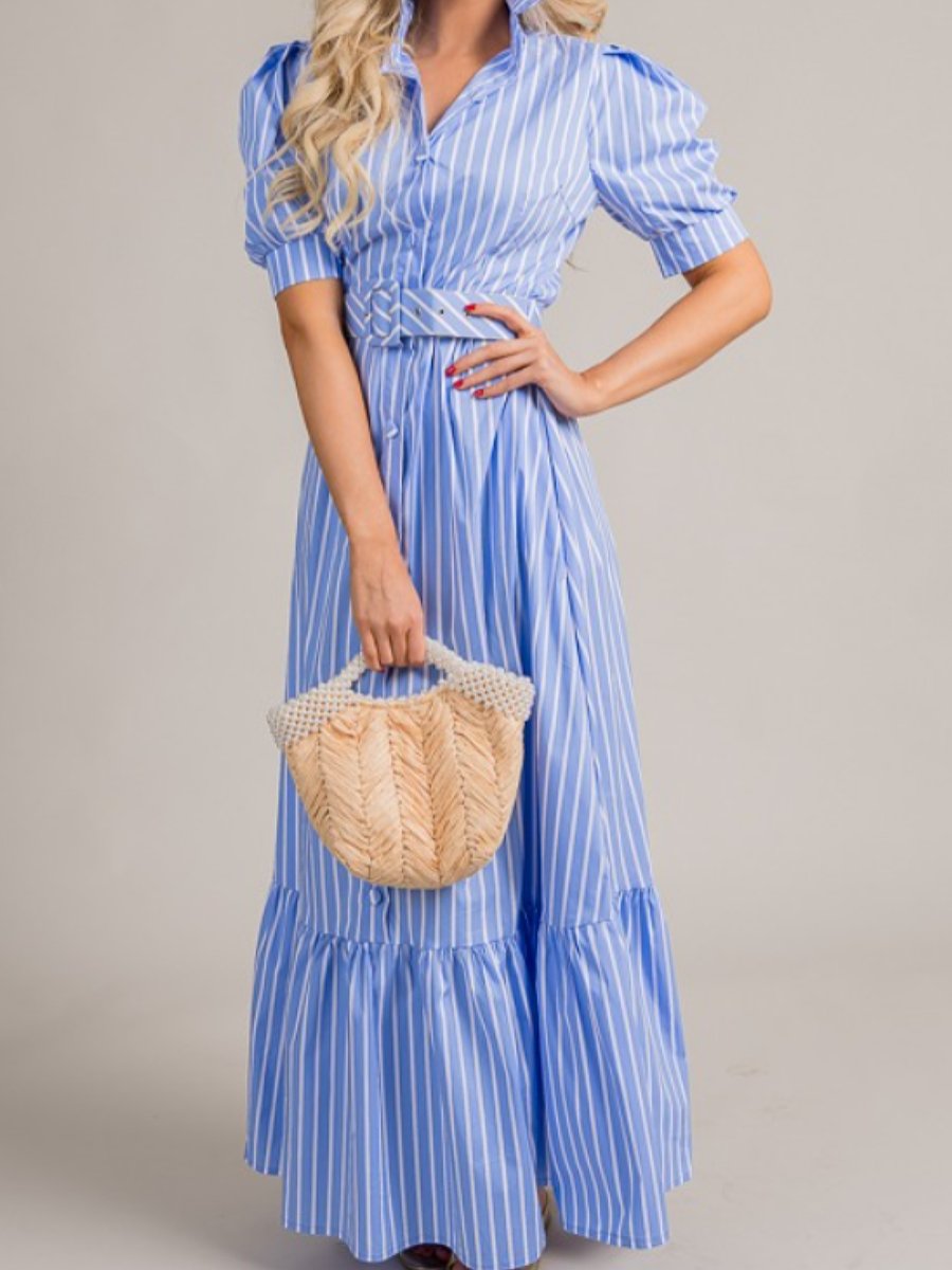 Light Blue Striped Shirt Maixi Dress