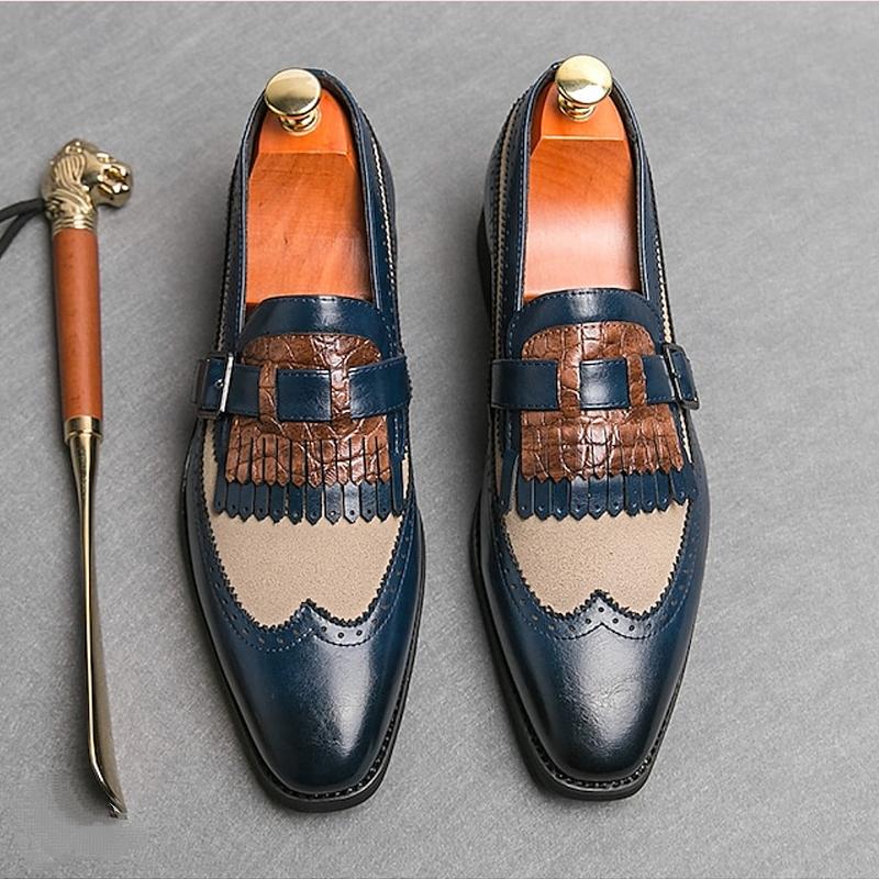 Men's Retro Faux Buckle And Fringe Leather Loafers