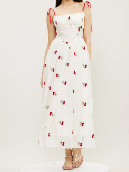 Sweet Cherry Print Halter Dress