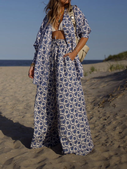 Geometric Print Button Suit