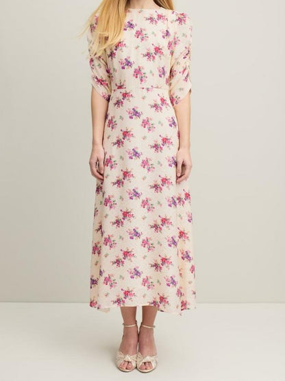 Bouquet Print Silk Jacquard Dress