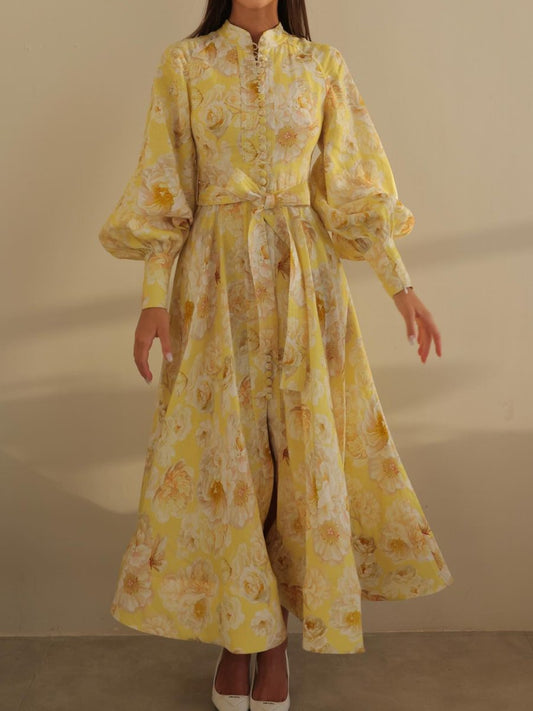 Elegant Yellow Floral Maxi Dress