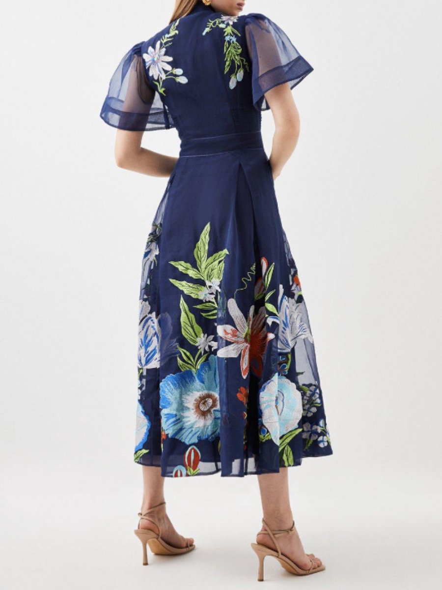 Chiffon Botanical Floral Midi Dress