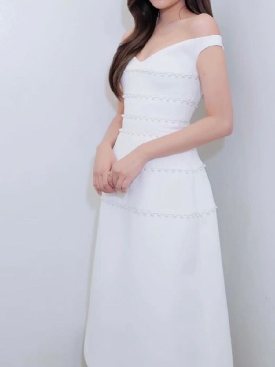 White Elegance Pearl Midi Dress