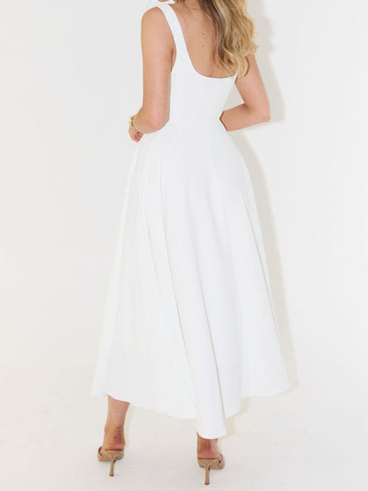 High Waisted Square Collar Mid-length Dress