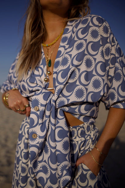 Geometric Print Button Suit