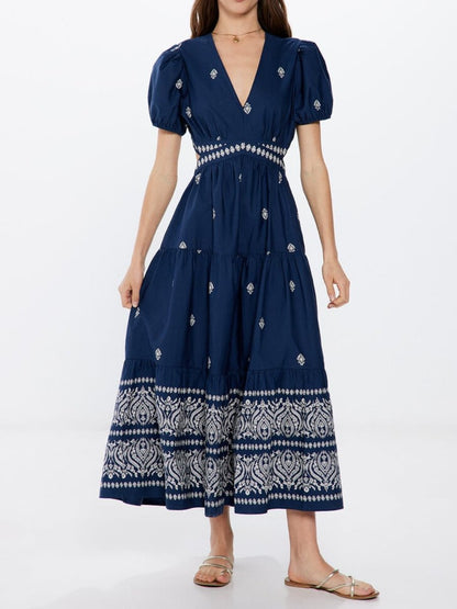 Navy Printed Vacation Dress