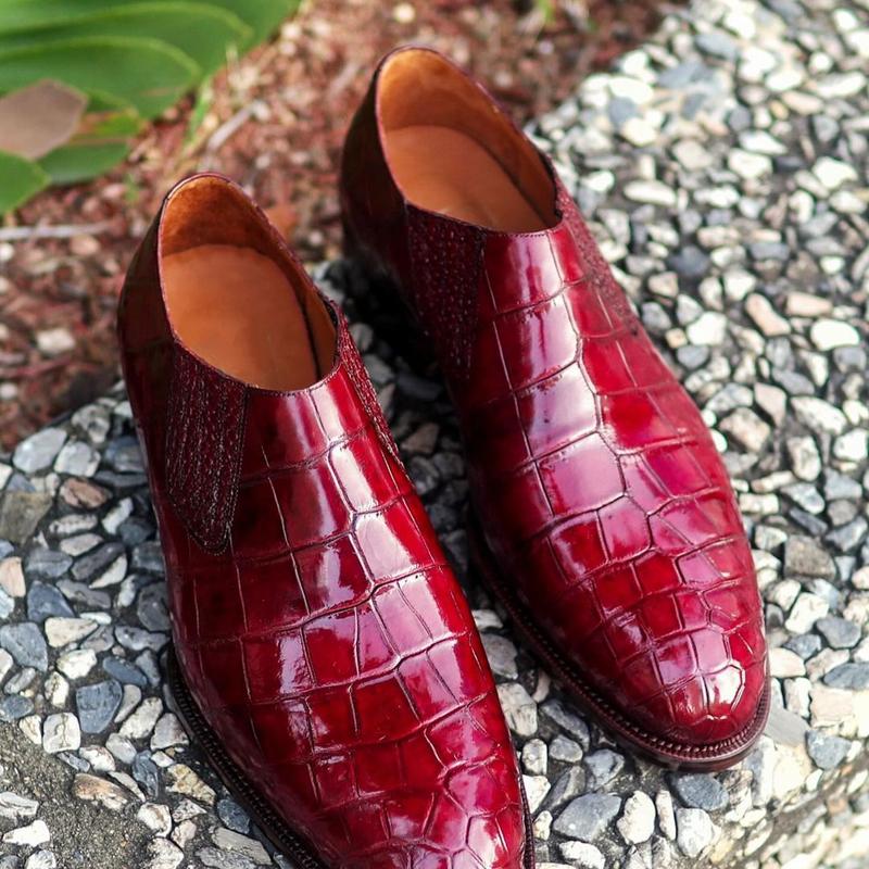 Burgundy Crocodile  Leather Whole-cut Lazyman