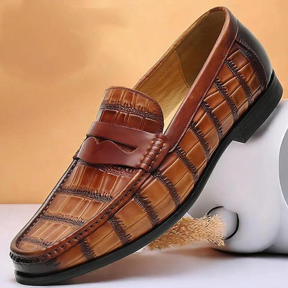 Men's Premium Cowhide Leather Crocodile Pattern Penny Loafers