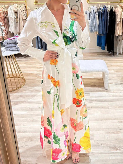 The Flower Printed Maxi Shirt Dress