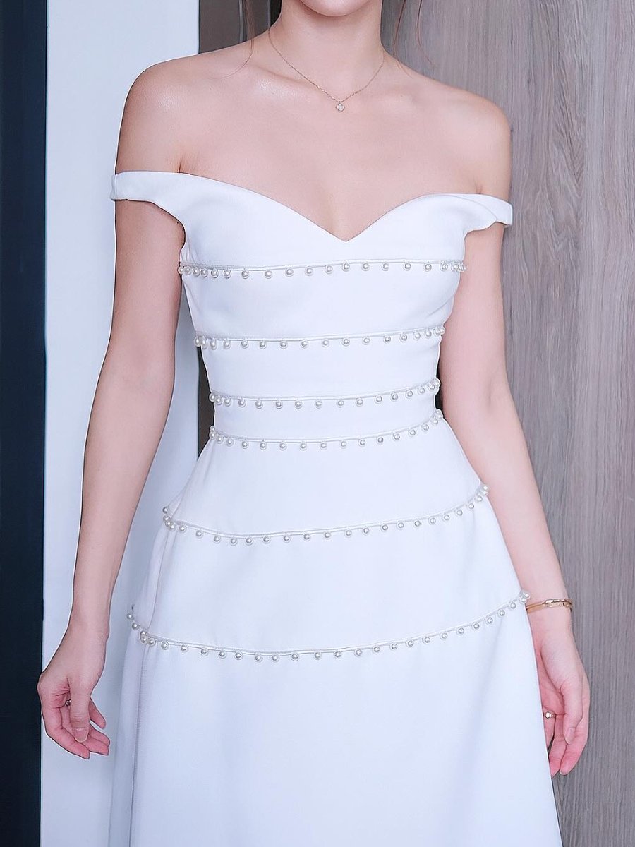 White Elegance Pearl Midi Dress