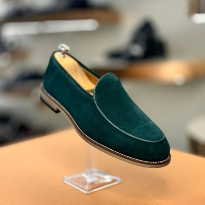 Green One-Step Leather Shoes