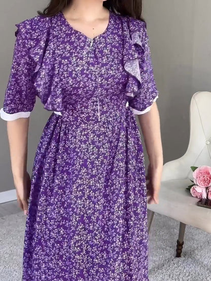 Purple Elegant Floral Maxi Dress