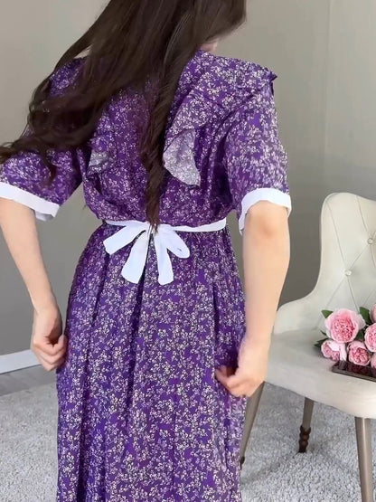 Purple Elegant Floral Maxi Dress