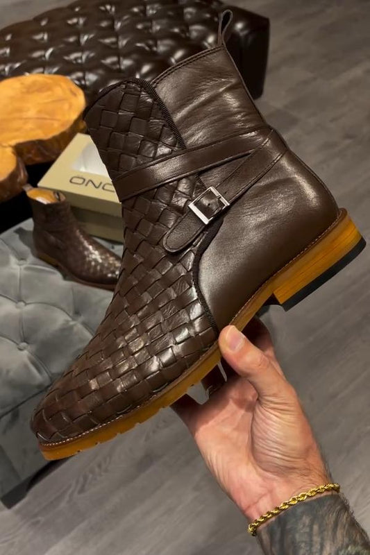 Chelsea Woven Leather Boots