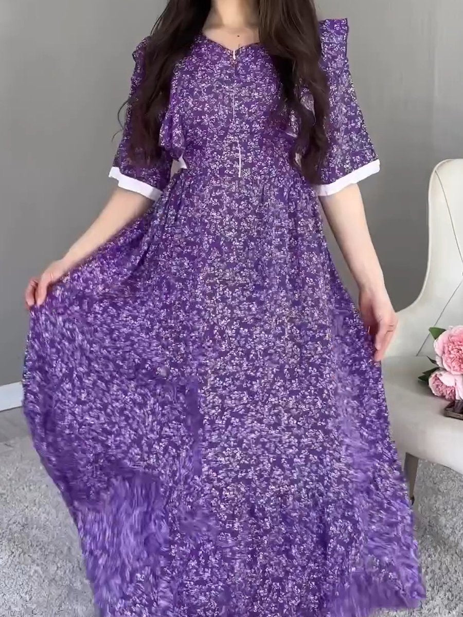 Purple Elegant Floral Maxi Dress