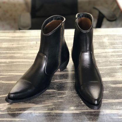 Handmade Leather Ankle Zipper Boots