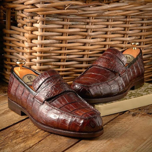 Men’s Brown Genuine Crocodile Penny Loafers