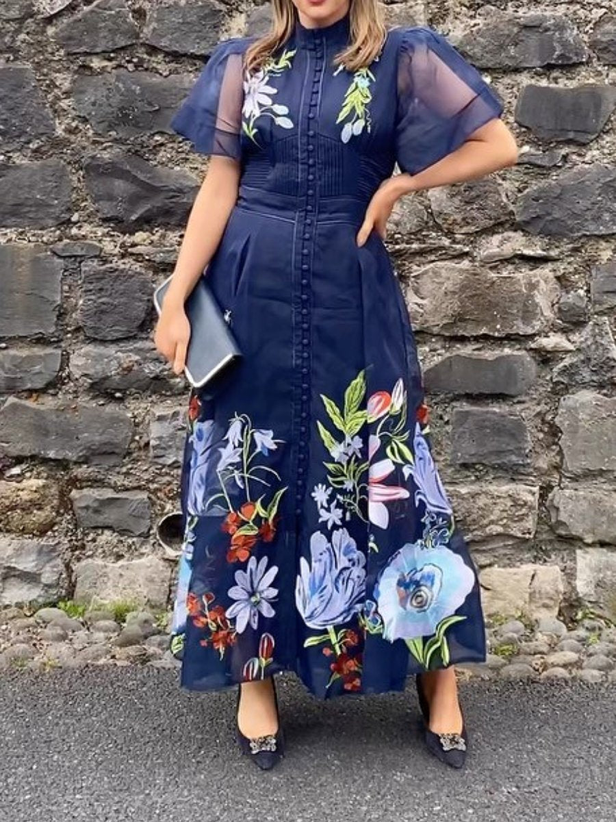 Chiffon Botanical Floral Midi Dress