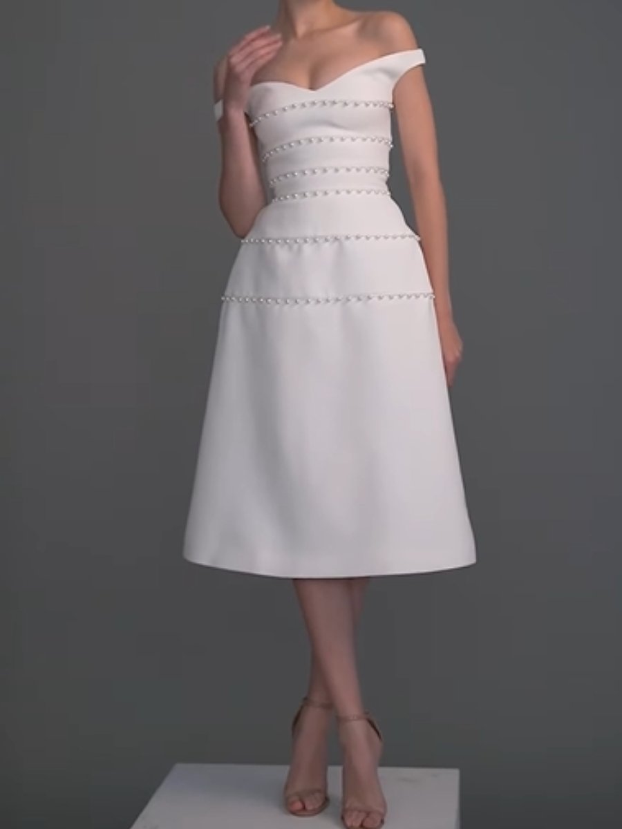 White Elegance Pearl Midi Dress