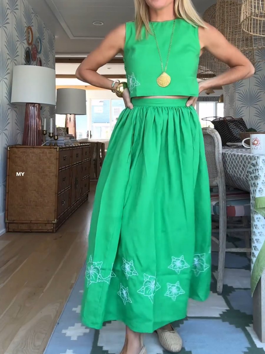 Green Sleeveless Two-Piece Dress